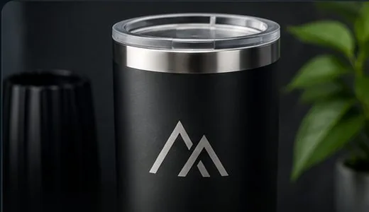 Branded premium drinkware — custom tumbler and mug