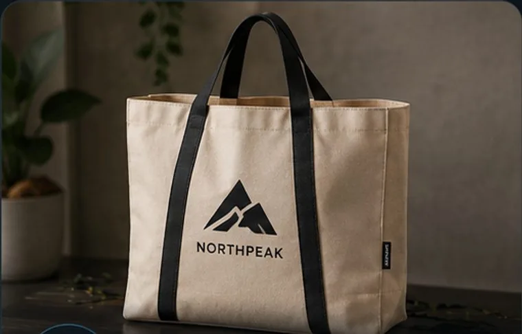 Branded canvas tote bag with a custom company logo