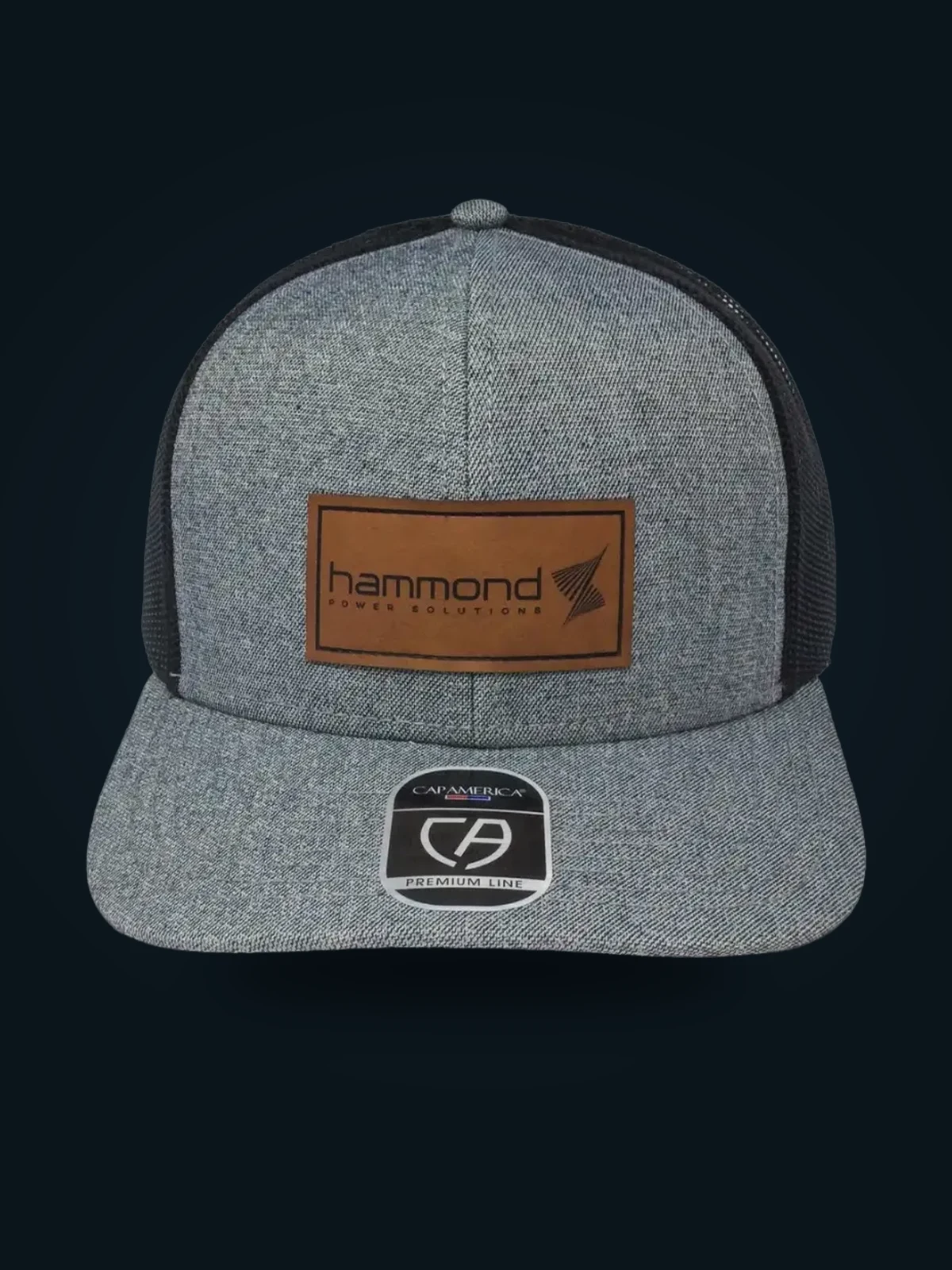 Grey Hammond Power Solutions cap with a custom leather patch