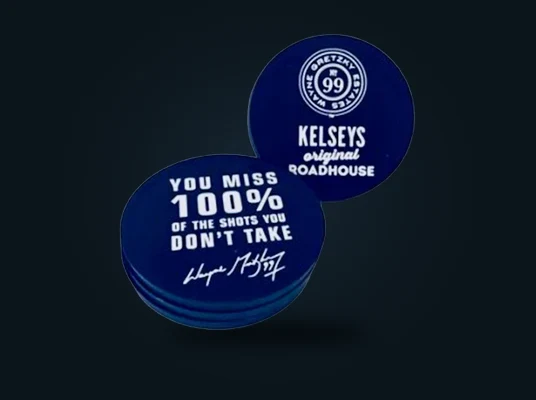 Hockey puck coasters