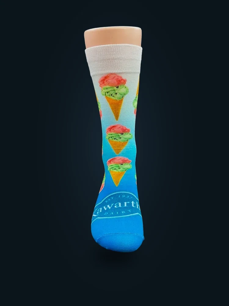 Colourful Kawartha custom sock with an ice cream pattern