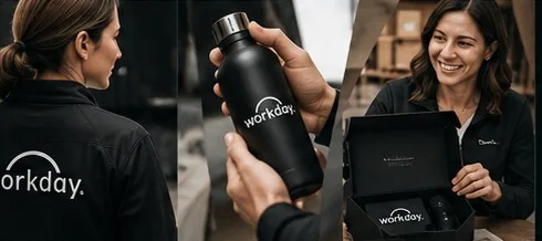 People wearing premium branded apparel and opening a branded gift box in real moments